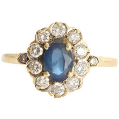 French Belle Epoque Sapphire Diamond Gold Engagement Ring