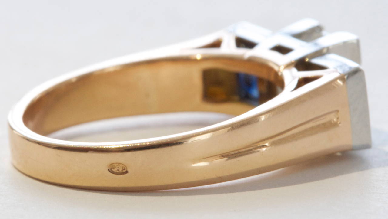 Women's GIA Cert Emerald Cut Diamond Sapphire Engagement Ring