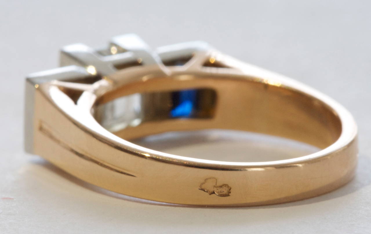 GIA Cert Emerald Cut Diamond Sapphire Engagement Ring 1