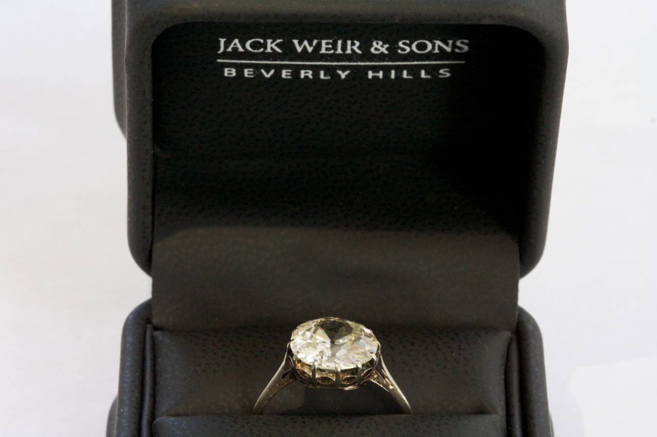 4 Carat Old European Cut Diamond Platinum Engagement Ring In Excellent Condition In Beverly Hills, CA