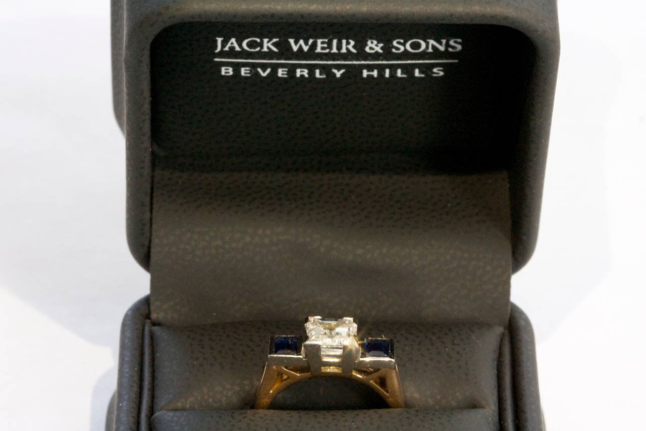 GIA Cert Emerald Cut Diamond Sapphire Engagement Ring 2