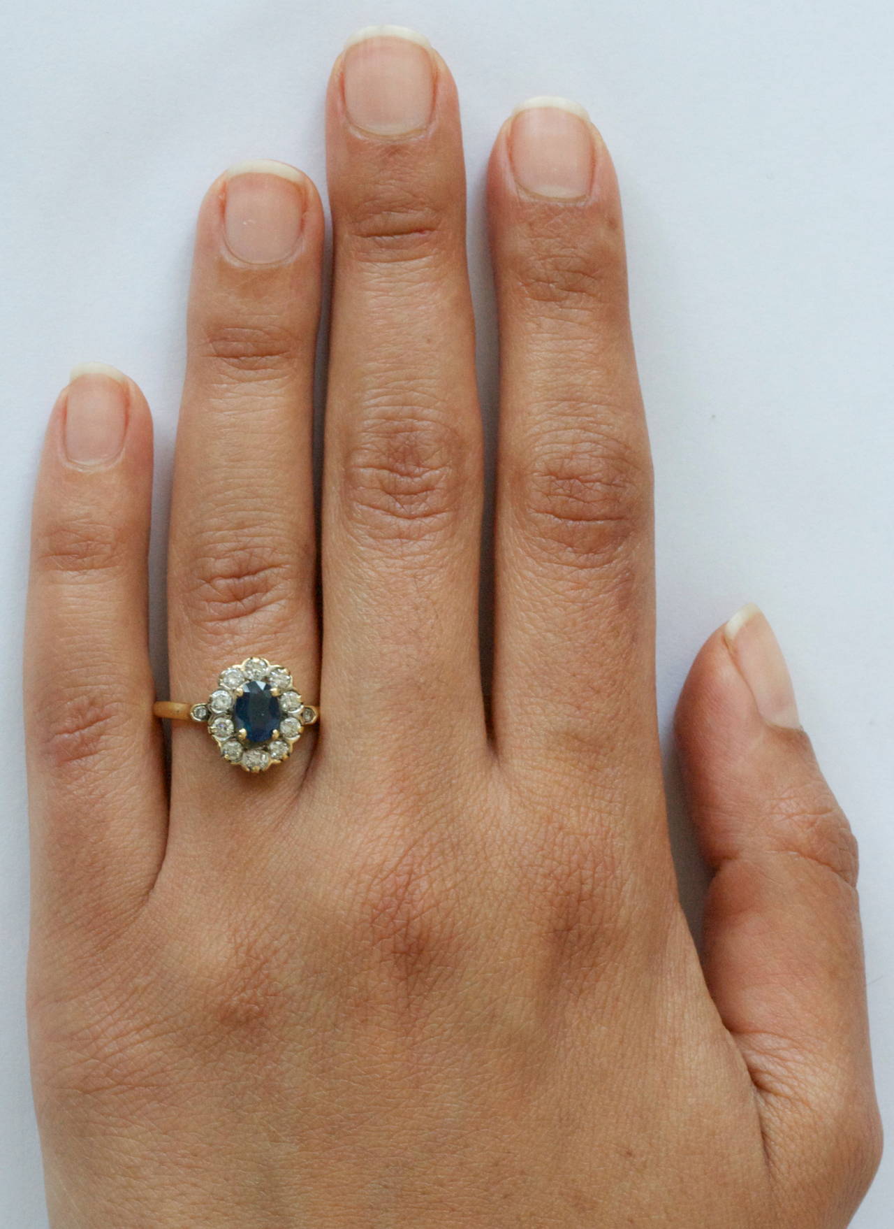 Women's French Belle Epoque Sapphire Diamond Gold Engagement Ring