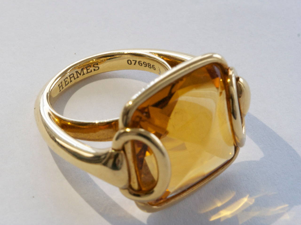 Hermes Citrine Gold Buckle Ring In Excellent Condition In Beverly Hills, CA