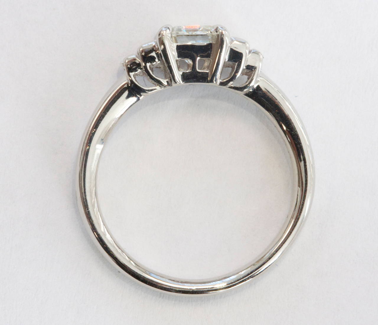 Emerald Cut Diamond Platinum Engagement Ring In Excellent Condition In Beverly Hills, CA
