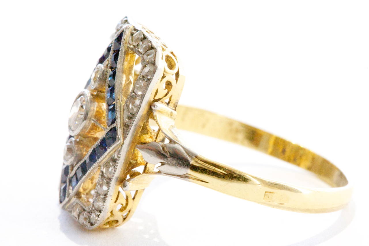 French Belle Epoque Sapphire Diamond Gold Platinum Ring