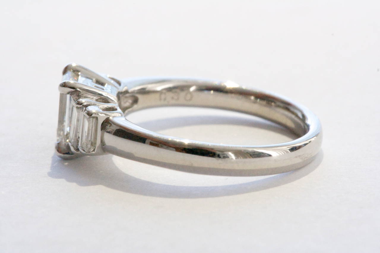 Modern Emerald Cut Diamond Platinum Engagement Ring