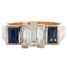 GIA Cert Emerald Cut Diamond Sapphire Engagement Ring
