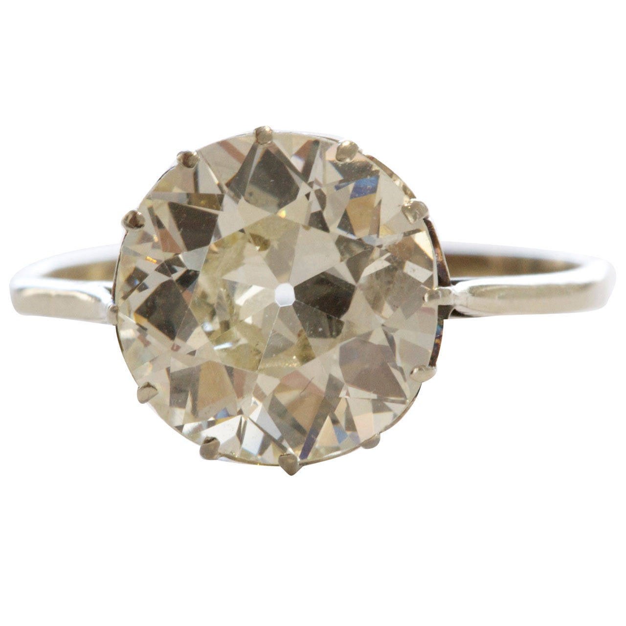 4 Carat Old European Cut Diamond Platinum Engagement Ring