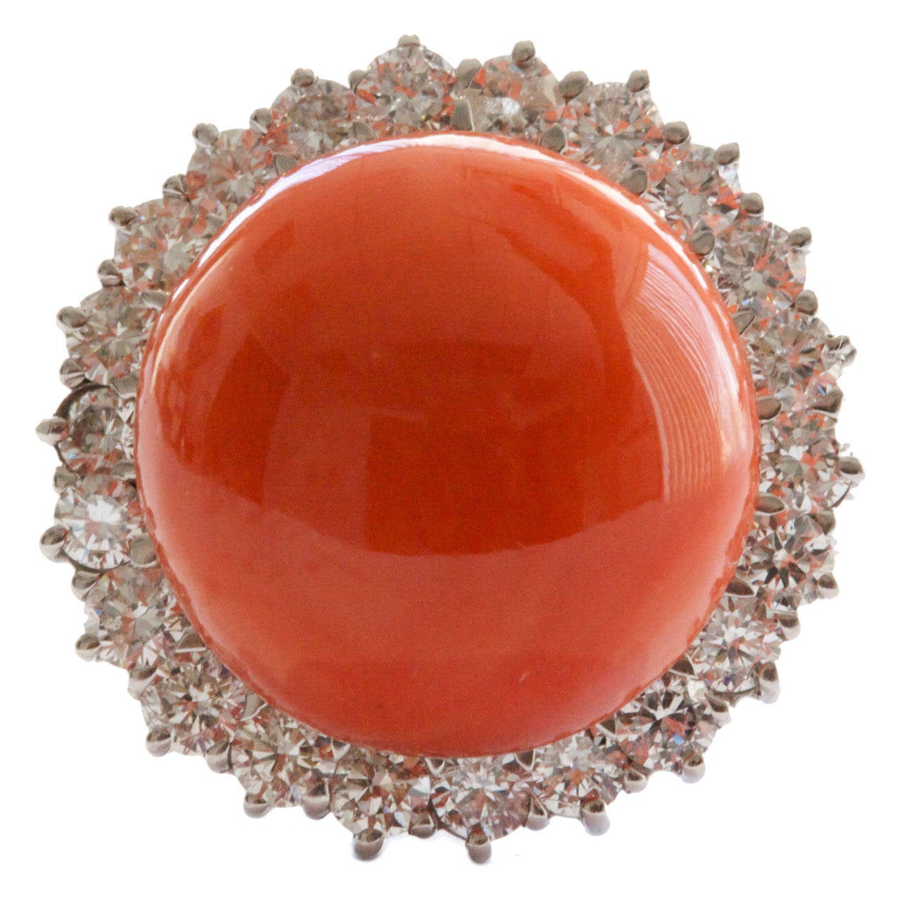 Coral Diamond Gold Ring