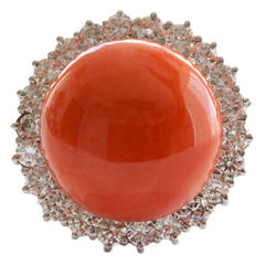 Coral Diamond Gold Ring