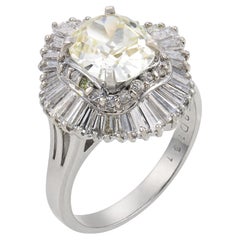 Vintage GIA 1.80 carat old mine cut diamond platinum Ballerina ring