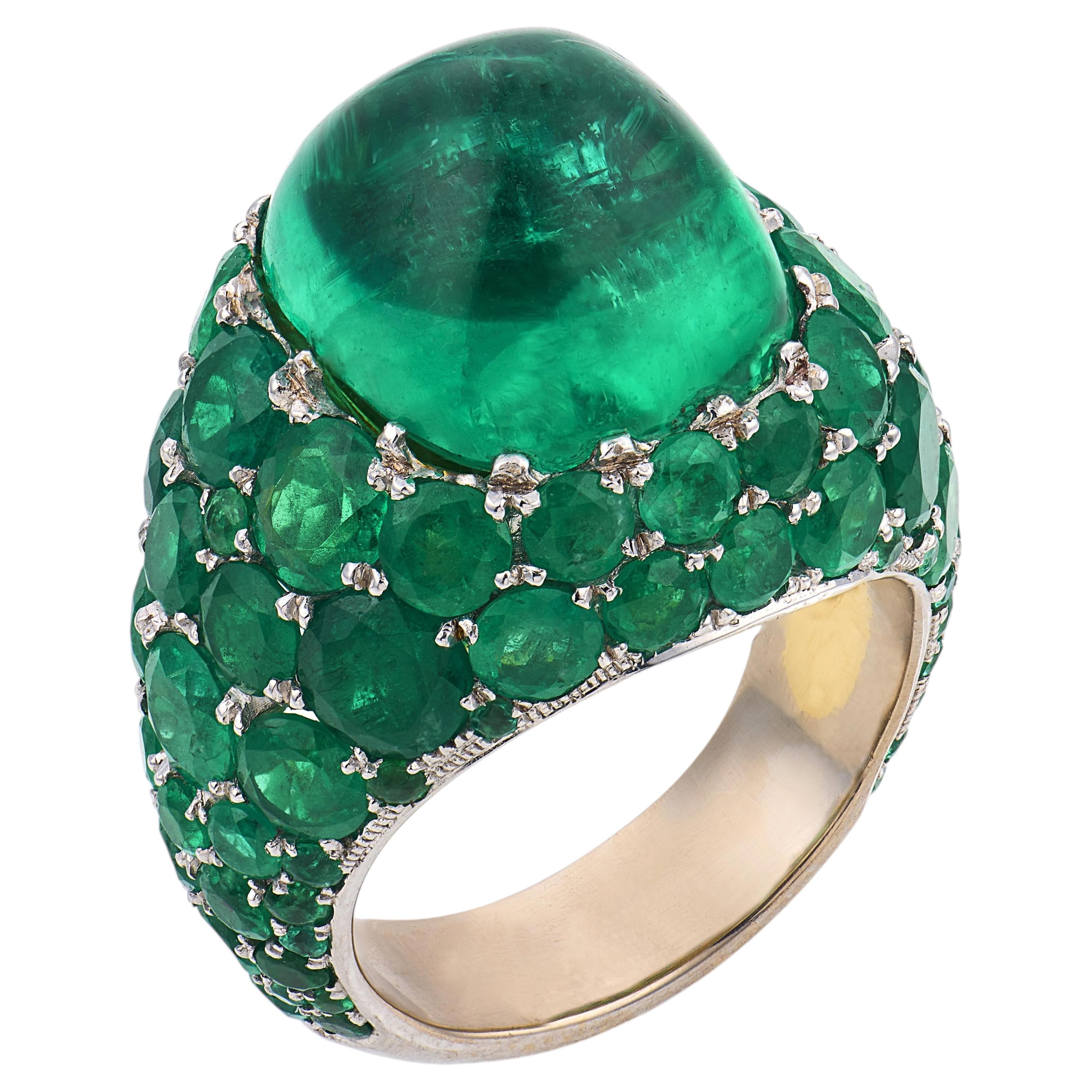 Vintage AGL 12.85 carat Colombian emerald 18k white gold cocktail ring