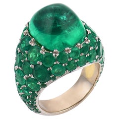 Vintage AGL 12.85 carat Colombian emerald 18k white gold cocktail ring