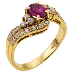 Vintage ruby diamond 18k yellow gold swirl ring