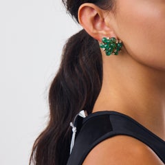 Vintage diamond cabochon cut emerald 14k yellow gold cocktail earrings