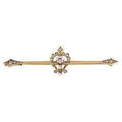 Victorian diamond 18k yellow gold lyre brooch