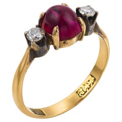 Victorian GIA 2.50 carat Burma no heat ruby diamond 18k yellow gold ring