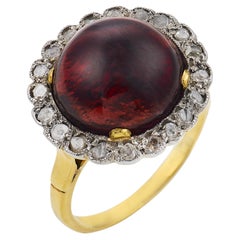Victorian 5.00 carat garnet diamond 18k yellow gold cluster ring