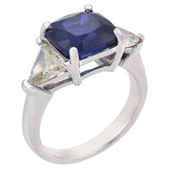 Anillo vintage de oro blanco de 18 quilates con un zafiro de Ceilán de 4,28 quilates certificado por el GIA y un diamante