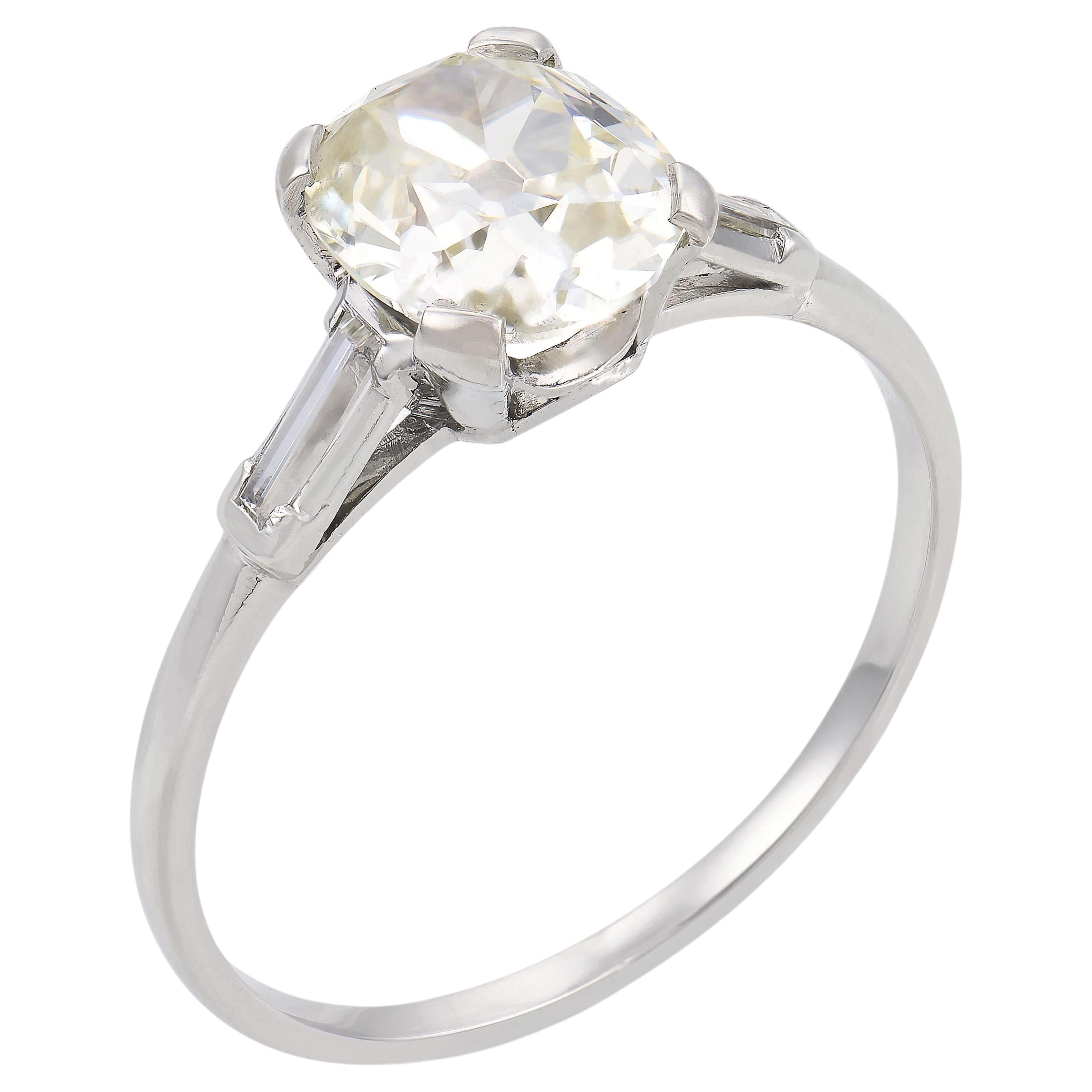 Mid Century GIA 2.03 carat old mine cut diamond platinum engagement ring