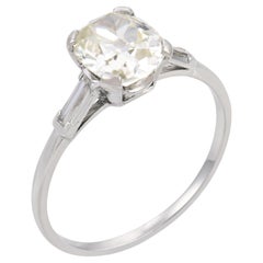 Mid Century GIA 2.03 carat old mine cut diamond platinum engagement ring