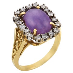 Retro 4.70 carat star sapphire diamond 14k yellow gold cluster ring