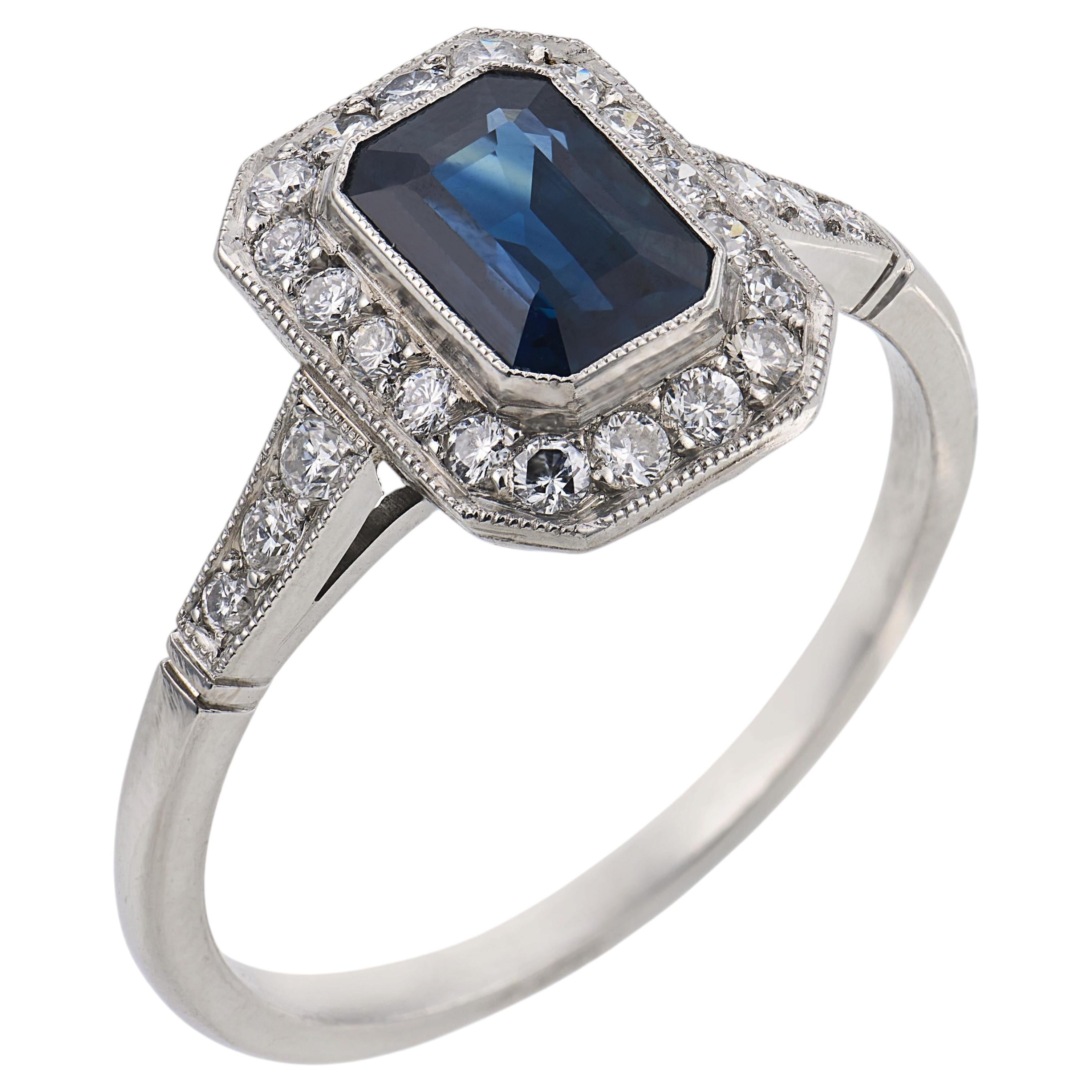 Vintage Saphir-Diamant-Platin-Ring im Angebot