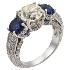 Vintage GIA 1.99 carat old mine cut diamond sapphire platinum ring