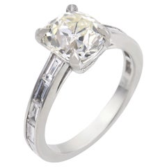 Mid Century GIA 1.81 carat old mine cut diamond platinum engagement ring