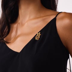 Broche victorienne en forme de lyre, en or jaune 18 carats, ornée de pierres précieuses multicolores