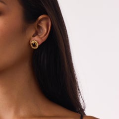 Vintage garnet seed pearl 14k yellow gold stud earrings