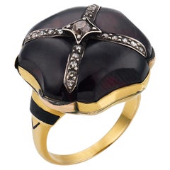 Victorian garnet diamond 14k yellow gold ring