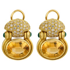 Vintage 15.00 carat citrine diamond emerald 18k yellow gold earrings