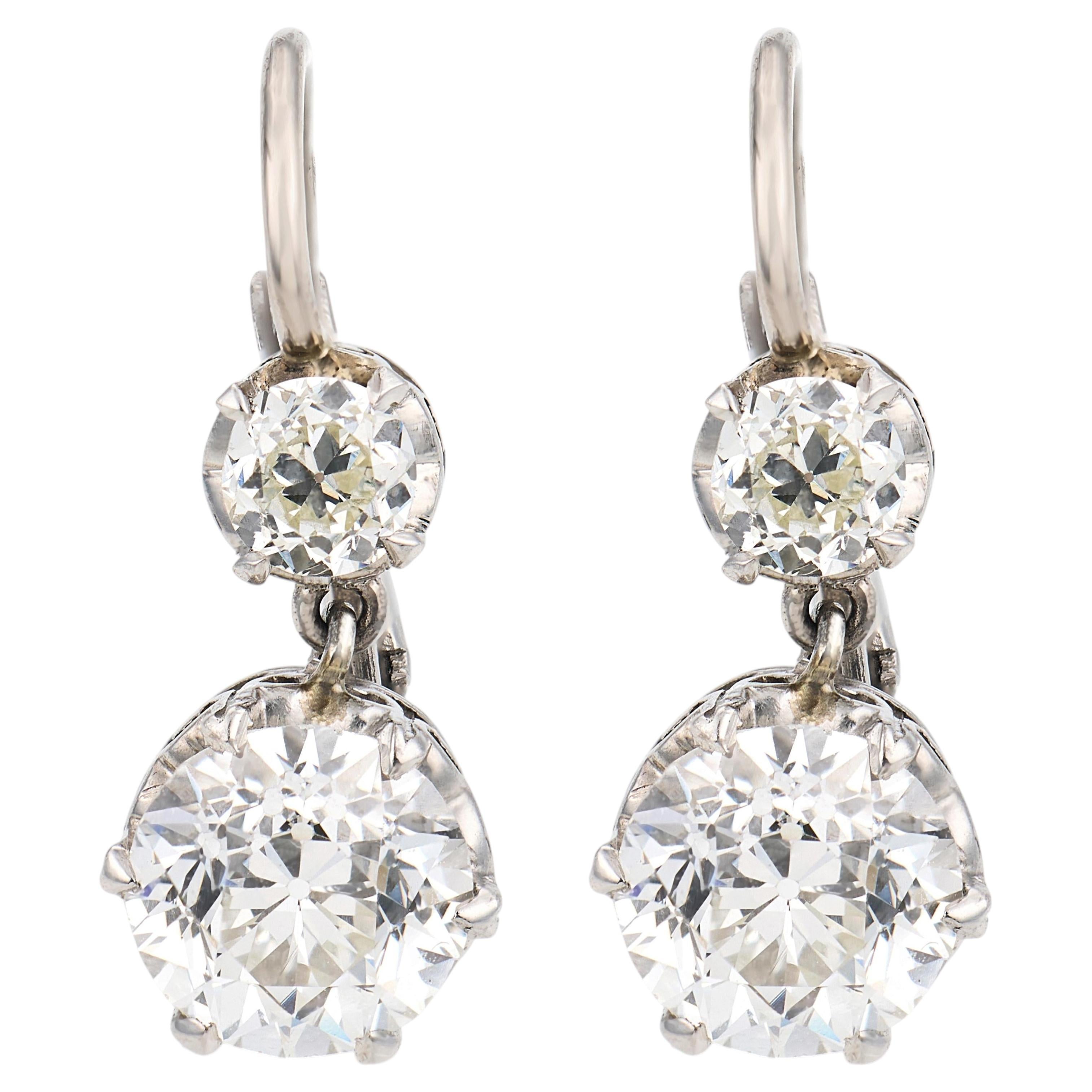 Pendientes de platino con diamantes de 3.76 quilates, estilo eduardiano