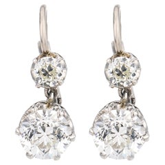Edwardian style 3.76 carat diamond platinum drop earrings