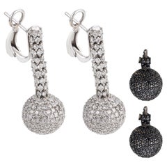Italian pavé black and white diamond 18k white gold interchangeable earrings