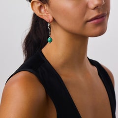 Mid Century diamond seed pearl turquoise onyx platinum drop earrings