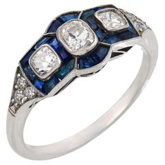 Art Deco style diamond sapphire platinum ring