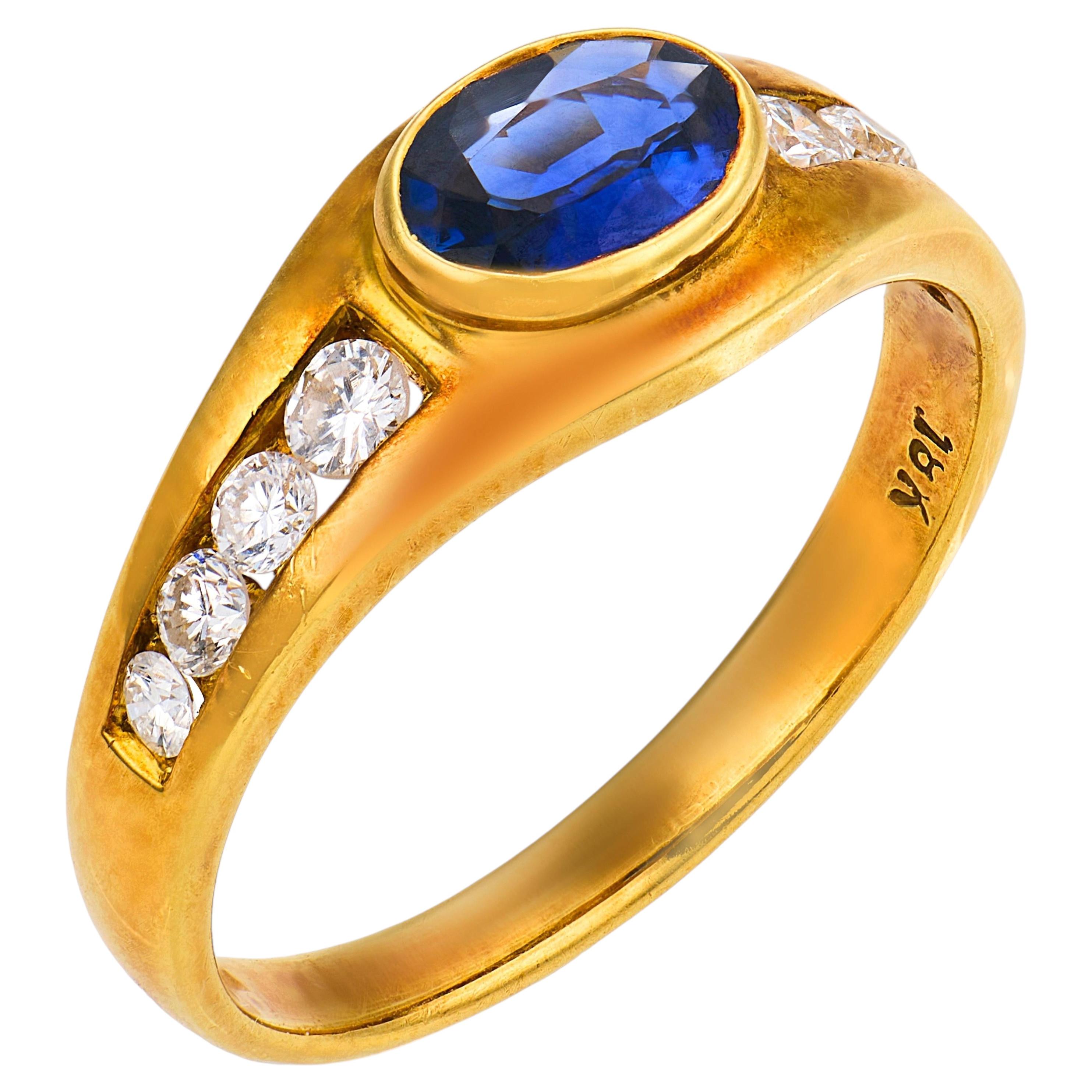 Vintage sapphire diamond 18k yellow gold ring For Sale