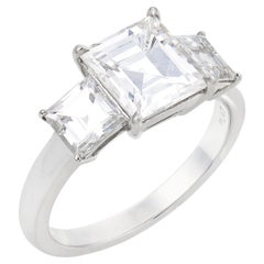 Mid Century GIA 2.05 step cut diamond platinum engagement ring