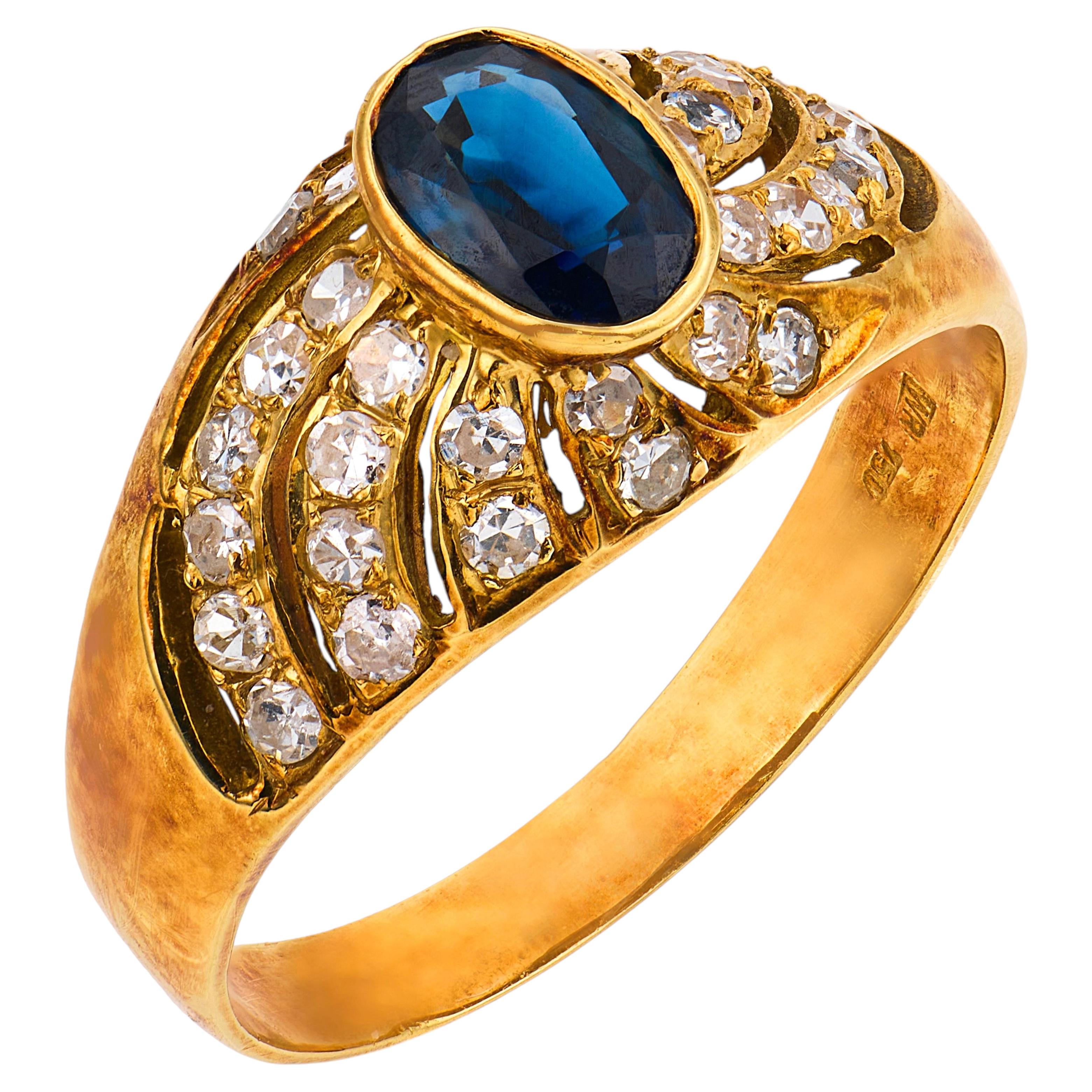 Vintage sapphire diamond 18k yellow gold ring For Sale