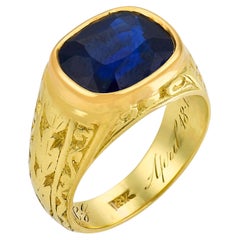 Edwardian GIA 5.75 carat Ceylon sapphire 18k yellow gold ring