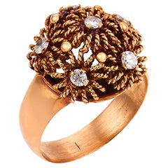 Retro diamond 18k rose gold flower ring