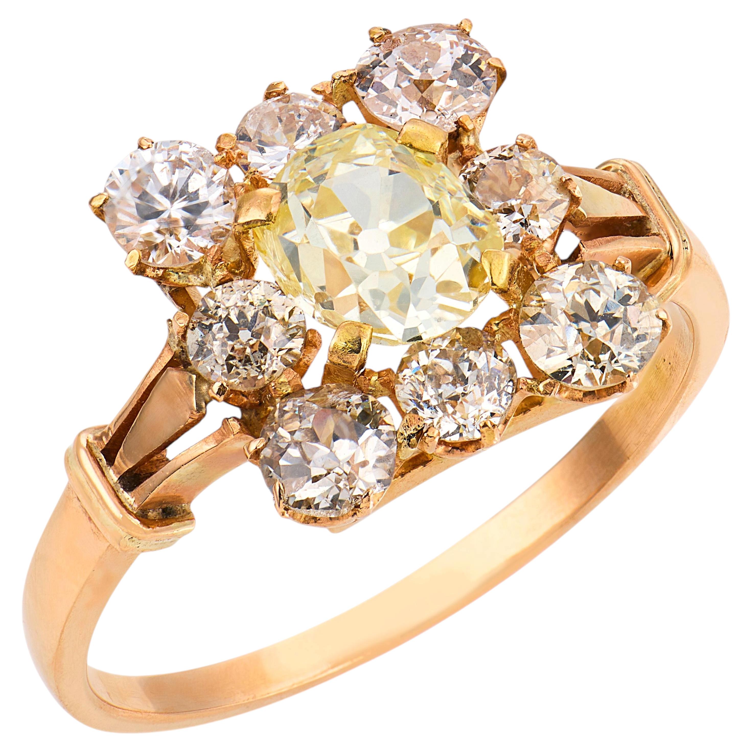 Victorian 1.80 carat diamond 18k yellow gold cluster ring