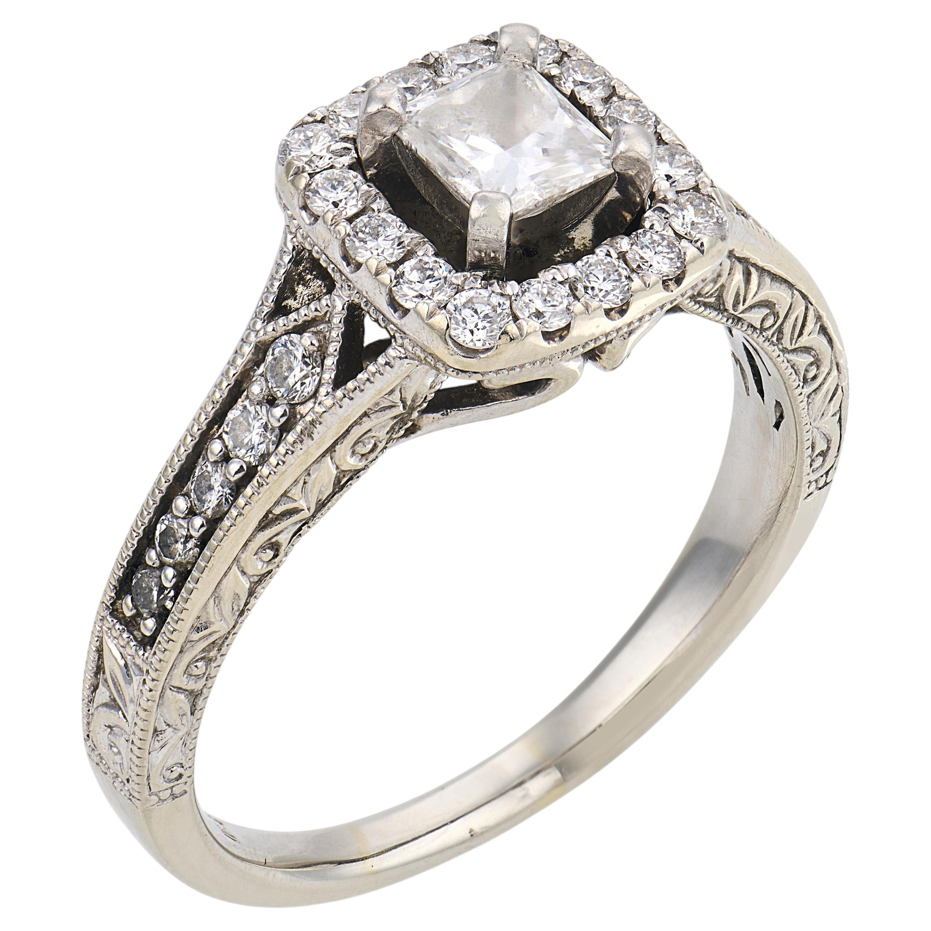 Vintage 1.00 carat diamond 14k white gold engagement ring