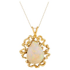 Mid Century 5.60ct Pear Opal 14k Yellow Gold Necklace, 21 Inches