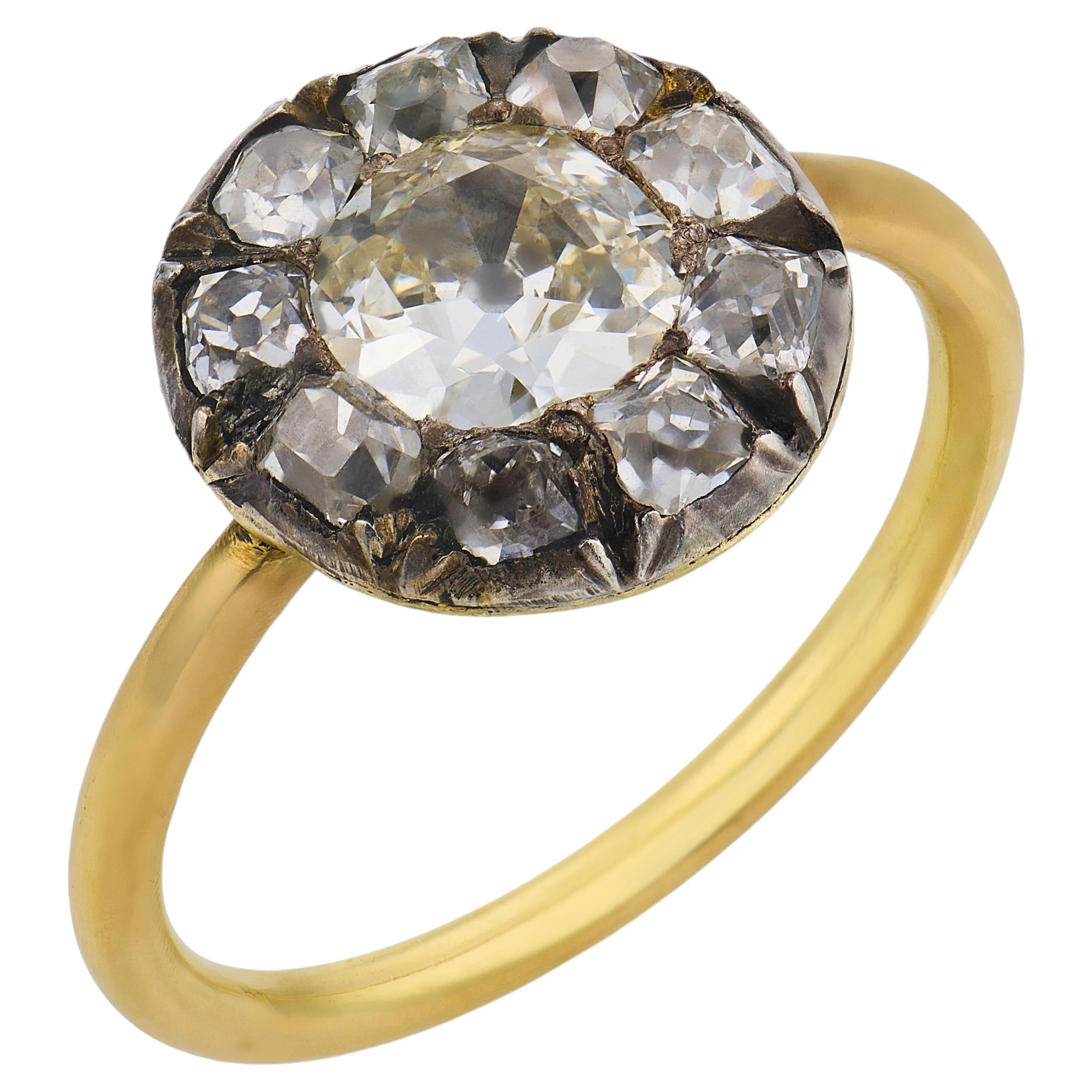 Georgian old cut diamond 18k yellow gold silver cluster ring For Sale