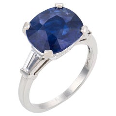 Mid Century GIA 5.45 carat Ceylon sapphire diamond platinum ring