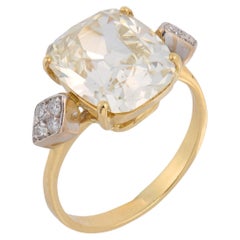 Vintage GIA 5.02 carat old mine cut diamond 18k yellow gold engagement ring