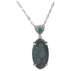 Vintage 4.13 carat opal diamond Paraiba tourmaline platinum necklace